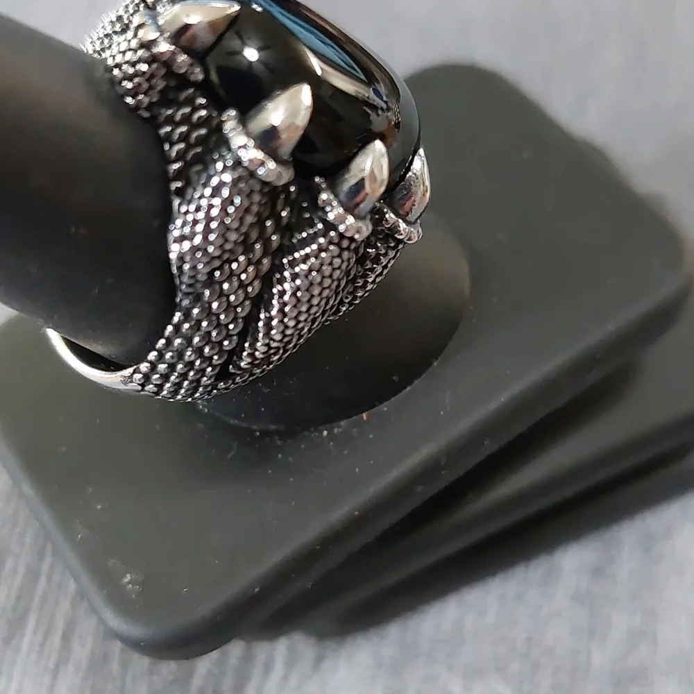 Sterling Silver Oxidized Eagle Claw Sz 9 Cabochon Ring 26mm H  23mm W